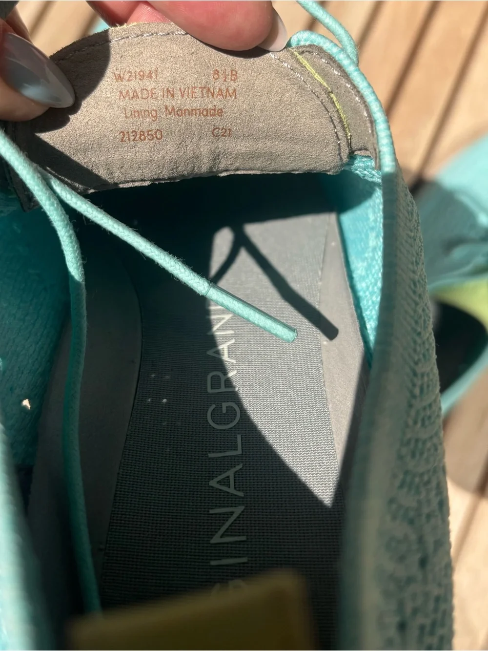 Cole Haan Original Grand Aqua Knit Lace-Up Sneakers with Lime Accent 8.5